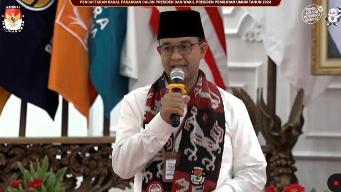 Anies Baswedan resmi daftar capres di KPU RI, Kamis (19/10/2023). (YouTube KPU RI)