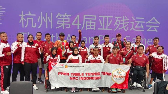 Tim Para Tenis Meja Indonesia berlatih sebelum menjalani Asian Para Games 2023 di Hangzhou, China.