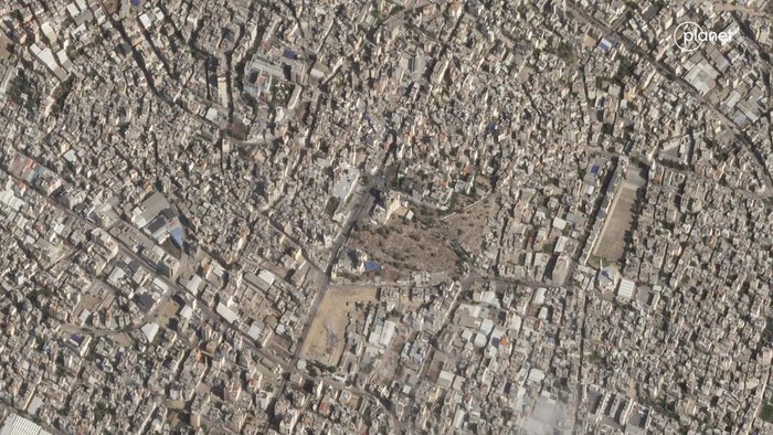 Aerial view of the Al-Ahli hospital in Gaza before hundreds of Palestinians were killed in a blast that Israeli and Palestinian officials blamed on each other, in Gaza City, Gaza Strip, October 17, 2023. Planet Labs PBC/Handout via REUTERS THIS IMAGE HAS BEEN SUPPLIED BY A THIRD PARTY NO RESALES. NO ARCHIVES MANDATORY CREDIT MUST NOT OBSCURE LOG