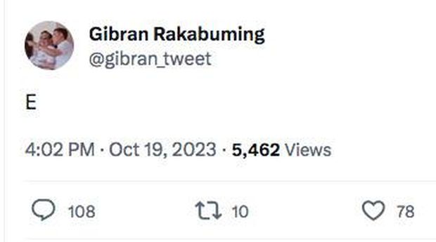 Kicauan Gibran di media sosial X. (Tangkapan Layar media sosial X @gibran_tweet)