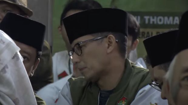 Menteri Pariwisata dan Ekonomi Kreatif, Sandiaga Uno dalam acara puncak Harlah GMPI ke-30, Kamis (19/10/2023). (Tangkapan layar Youtube PP GMPI)