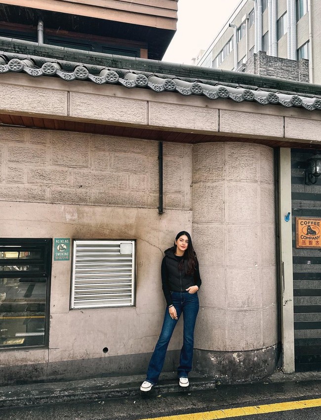 Selama di Korea wanita 37 tahun itu terlihat tampil simpel dan natural. Seperti dalam foto yang satu ini saat dirinya tampil mengenakan kaos lengan panjang hitam yang dipadukan dengan jaket senada, celana jeans dan sepatu. Foto: Instagram/@nsyakieb85