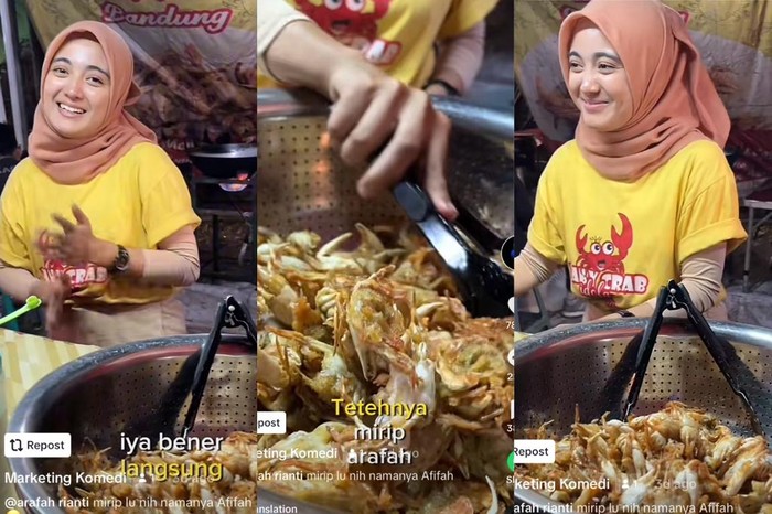 Penjual baby crab mirip komika Arafah Rianti di Lengkong, Bandung