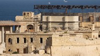 Set film Roma Kuno Gladiator 2 terlihat tidak digunakan di Fort Ricasoli, Kalkara, Grand Harbour Valletta, Malta, Kamis (19/10/2023).  