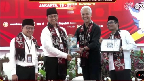 Foto kolase Anies dan Ganjar di KPU beserta pasangan cawapres.