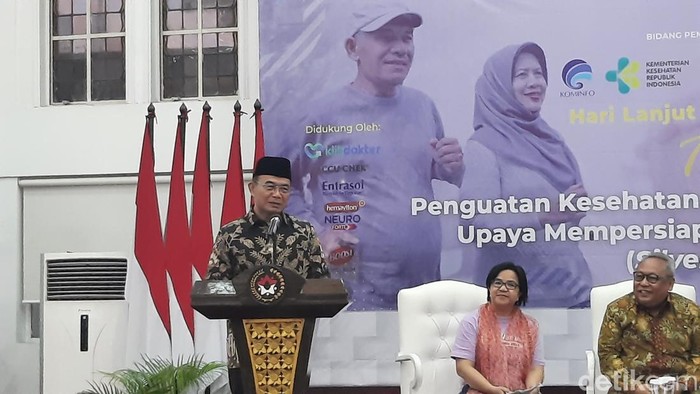 Menko PMK Muhadjir Effendy di seminar Hari Lansia Internasional (Annisa Aulia/detikcom)
