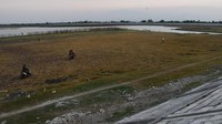 Terlihat kendaraan bermotor pun sampai melintas di dasar waduk yang mengering.