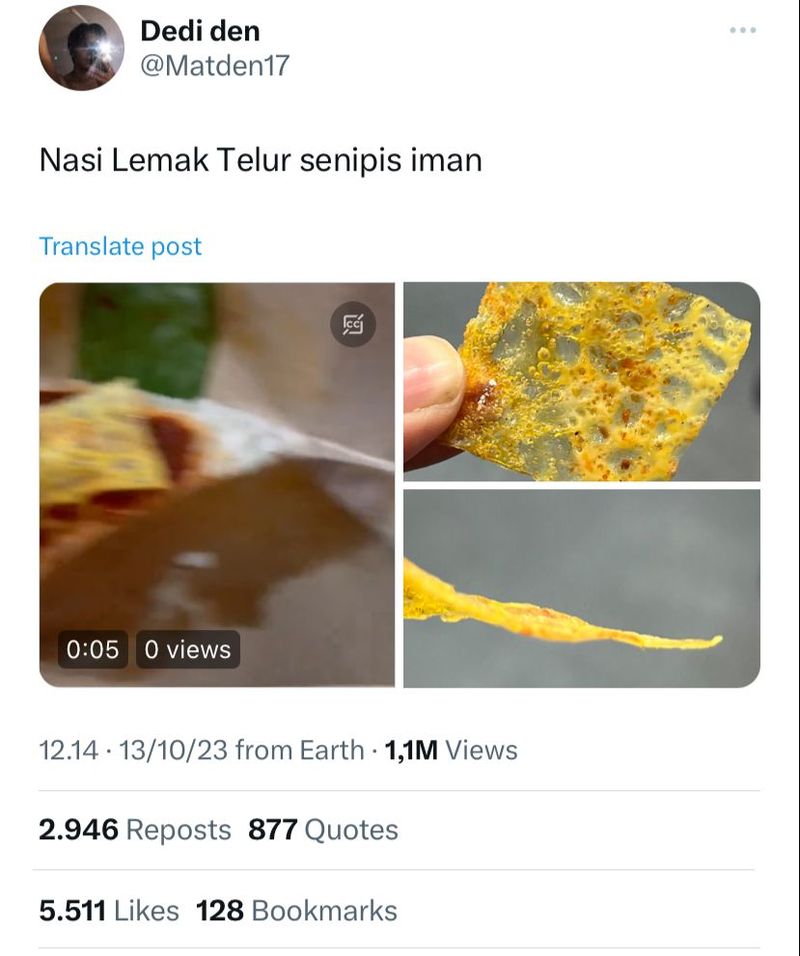 Nasi lemak yang telur dadarnya setipis kertas