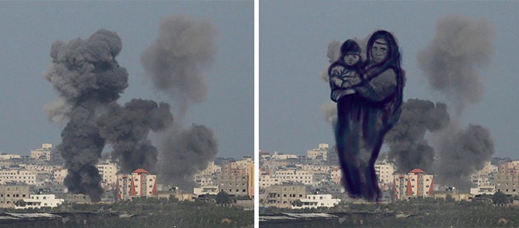 Seniman Palestina, Ubah Asap Perang Jadi Ilustrasi Menyayat Hati Seniman Palestina, Ubah Asap Perang Jadi Ilustrasi Menyayat Hati