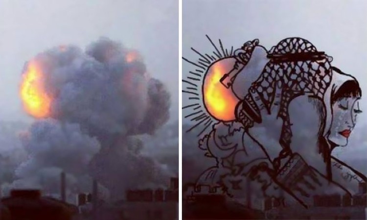 Seniman Palestina, Ubah Asap Perang Jadi Ilustrasi Menyayat Hati Seniman Palestina, Ubah Asap Perang Jadi Ilustrasi Menyayat Hati