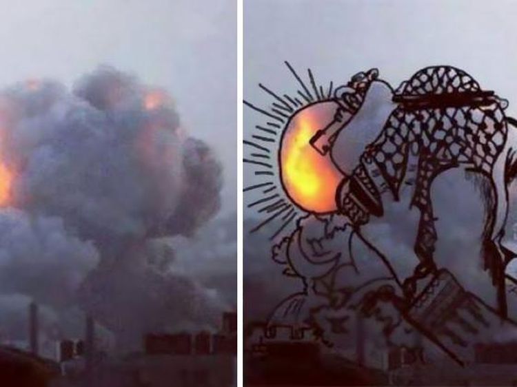 Seniman Palestina, Ubah Asap Perang Jadi Ilustrasi Menyayat Hati