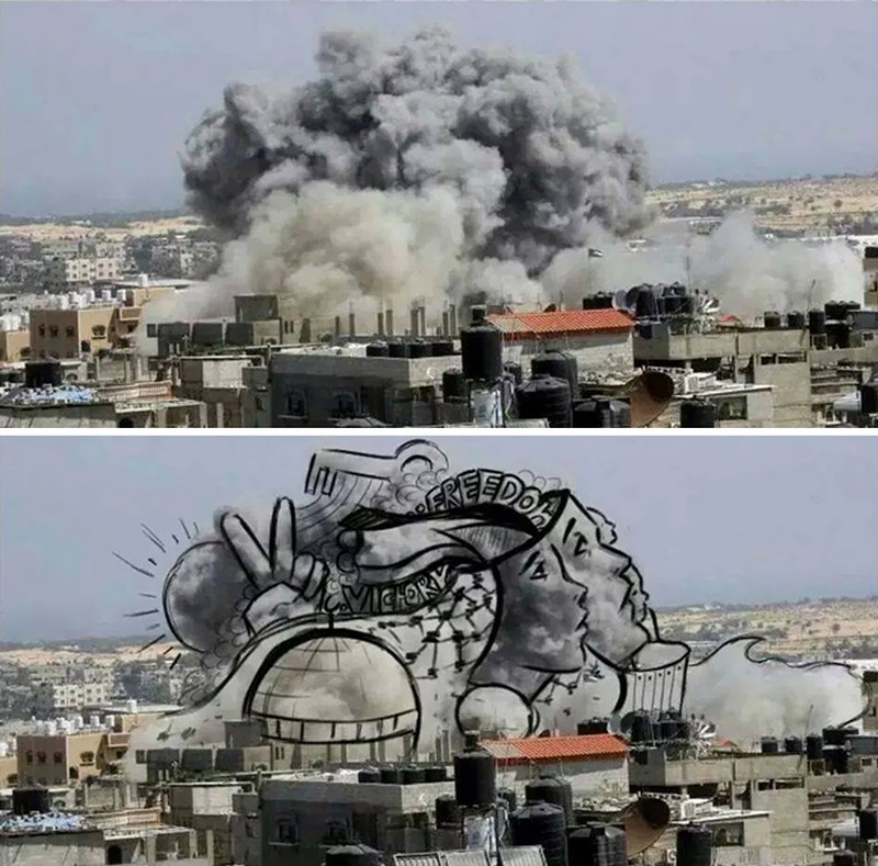 Seniman Palestina, Ubah Asap Perang Jadi Ilustrasi Menyayat Hati