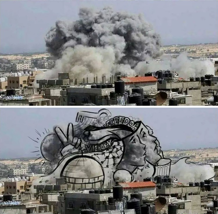 Seniman Palestina, Ubah Asap Perang Jadi Ilustrasi Menyayat Hati Seniman Palestina, Ubah Asap Perang Jadi Ilustrasi Menyayat Hati