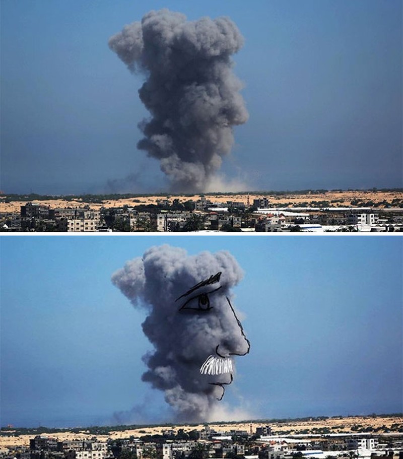 Seniman Palestina, Ubah Asap Perang Jadi Ilustrasi Menyayat Hati
