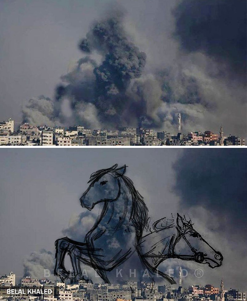 Seniman Palestina, Ubah Asap Perang Jadi Ilustrasi Menyayat Hati