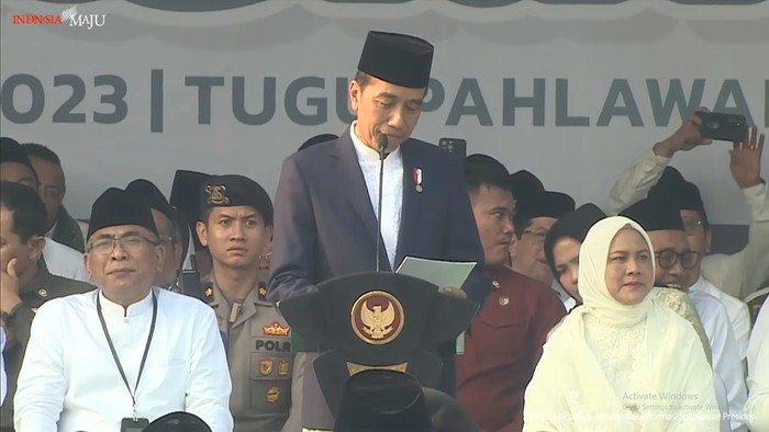 Presiden Joko Widodo saat sambutan di Hari Santri Nasional 2023.