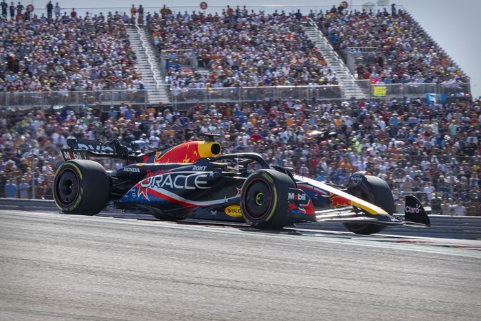 Oct 22, 2023; Austin, Texas, USA; Red Bull Racing Honda driver Max Verstappen (1) of Team Netherlands drives during the 2023 United States Grand Prix at Circuit of the Americas. Mandatory Credit: Jerome Miron-USA TODAY Sports