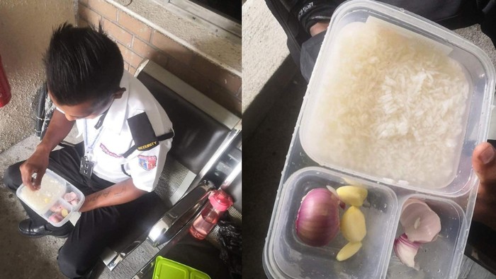 Miris! Satpam Ini Ketahuan Hanya Makan Nasi Sop dan Bawang Mentah