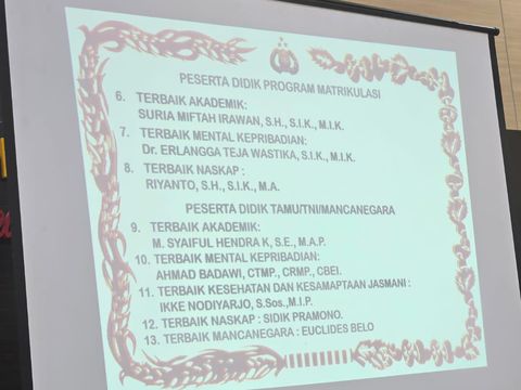 Sejumlah peserta didik terbaik Sespimti Polri ke-32 dan Sespimen Polri ke-63 diumumkan saat penutupan pendidikan (YouTube SESPIM LEMDIKLAT POLRI)