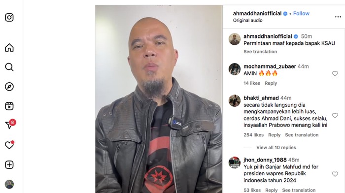 Ahmad Dhani minta maaf karena kampanyekan Prabowo Subianto di area militer TNI AU Tasikmalaya, Jawa Barat (Jabar).