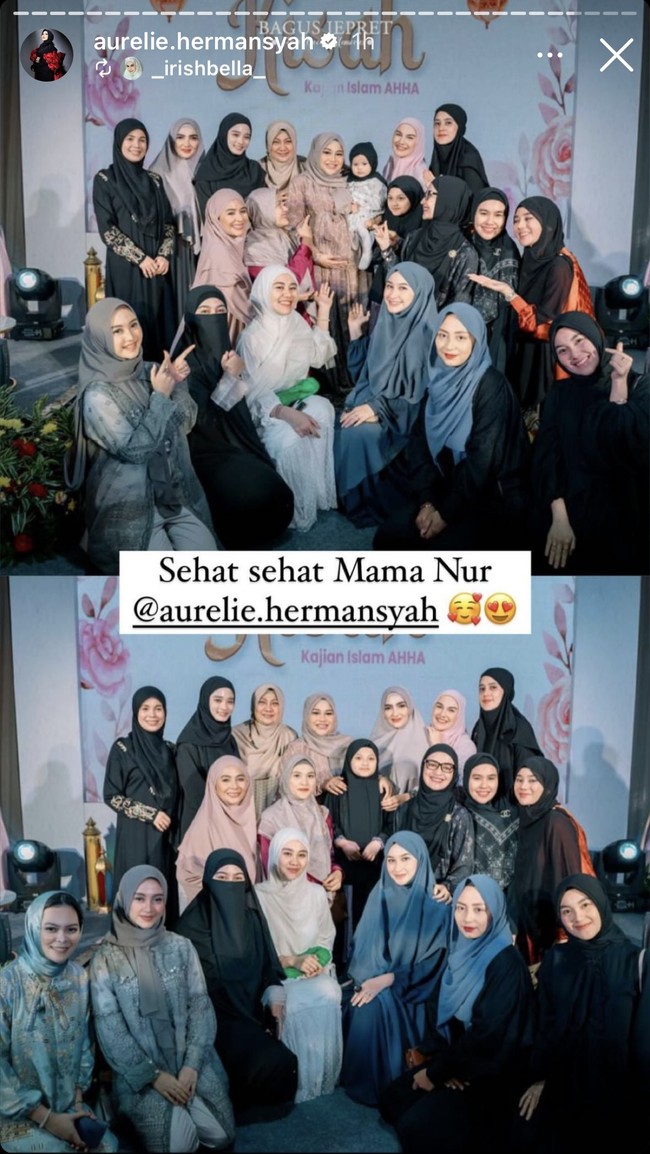 Jelang kelahiran anak kedua, Aurel Hermansyah tampak menggelar acara pengajian. Acara tersebut ramai dihadiri oleh para kerabat dan juga keluarga. Foto: Instagram
