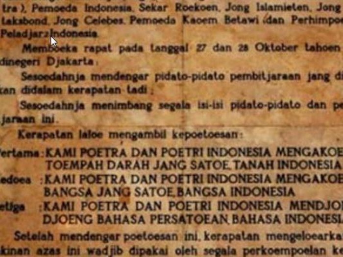 Isi teks Sumpah Pemuda.
