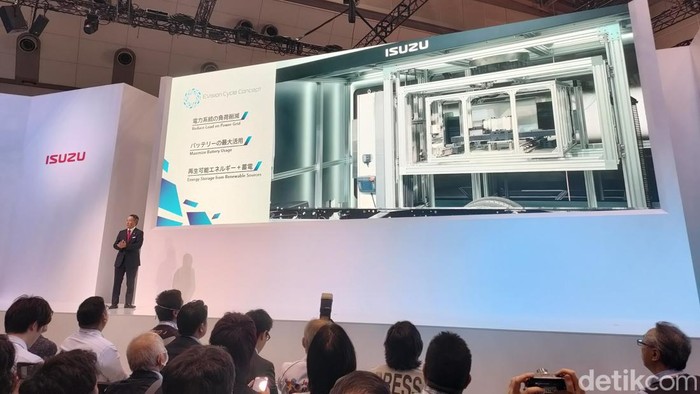 Isuzu kenalkan Truk listrik dengan sistem swab battery.