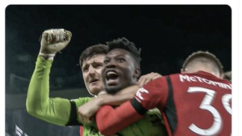 Akun ini menyebut Onana dan Maguire berada dalam tekanan dan terus dikritik musim ini, tapi malam tadi Maguire mencetak gol penting dan Onana menepis penalti. Foto: Twitter