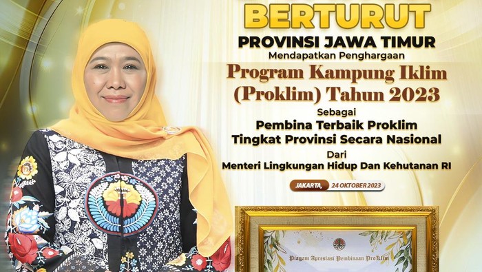 Poster penghargaan program kampung iklim yang diterima Pempro Jatim berturut-turut.