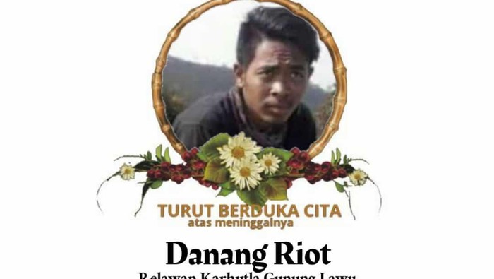 Ucapan duka cita meninggalnya relawan Gunung Lawu Danang Setiono.