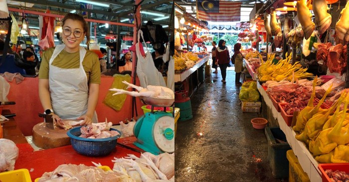 Wanita Cantik Ini Tak Gengsi Jualan Daging Ayam Potong di Pasar