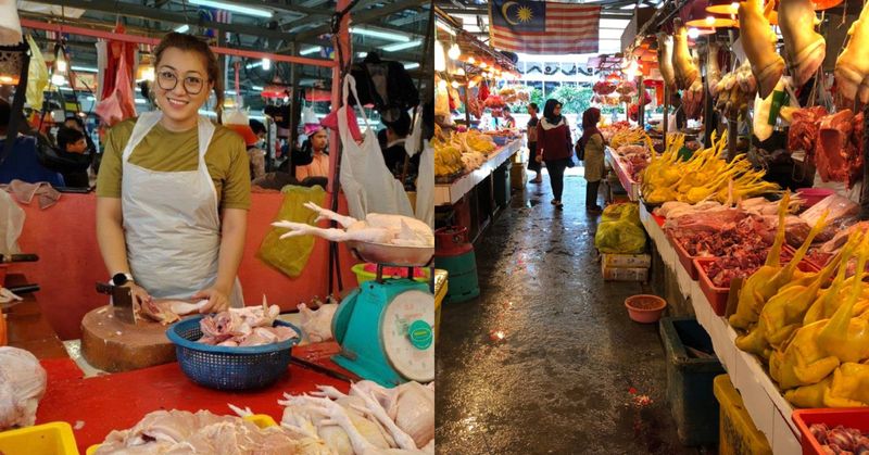 Wanita Cantik Ini Tak Gengsi Jualan Daging Ayam Potong di Pasar