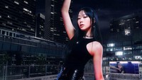 Giselle, seperti halnya tiga member yang lain, juga tampil dalam busana serba hitam buat comeback aespa Drama. (Foto: dok. SM Entertainment)