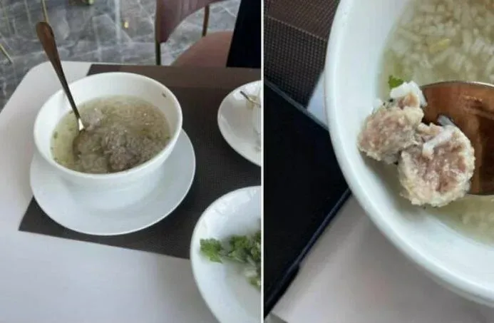 Bubur babi kurang matang yang diduga jadi pemicu seorang balita di Thailand hampir muntah.