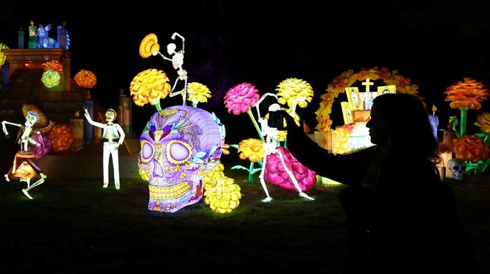 Visitors walk through Nights of the Jack, an immersive Halloween experience, at the King Gillette Ranch in Calabasas, California, U.S., October 23, 2023. REUTERS/Mario Anzuoni