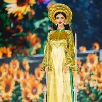 Dalam babak top 10 tersebut, Ritassya tampil dengan baju adat Vietnam.  Foto: dok. Instagram/@ritassyawellgreat