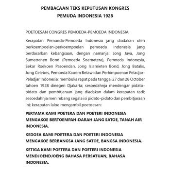 Teks Keputusan Kongres Pemuda Indonesia 1928