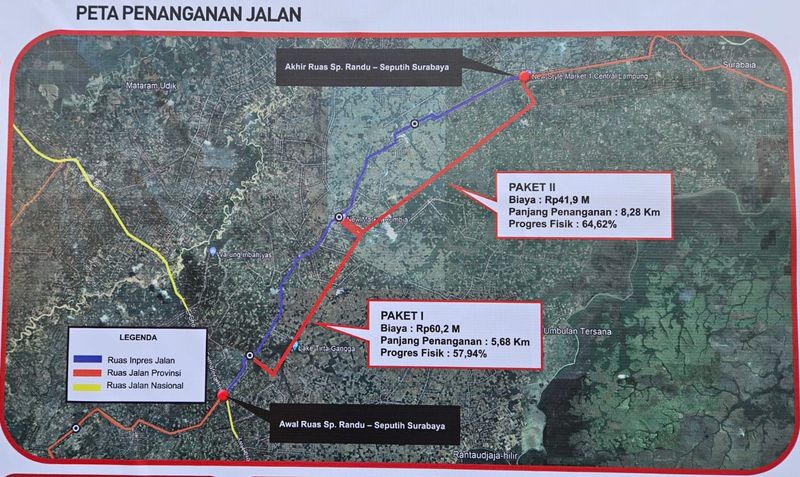 Pembangunan jalan di Lampung Tengah yang melintasi Kecamatan Rumbia. (Dokumentasi BPJN Lampung)