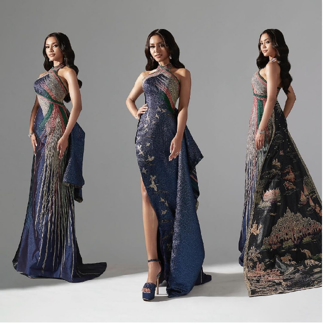 Pada malam final Miss International 2023, Farhana mengenakan gaun malam karya desainer Albert Yanuar bertema New Beginning atau Awal Yang Baru.’  Foto: Dok. Instagram Albert Yanuar, farhanariswari, Puteri Indonesia