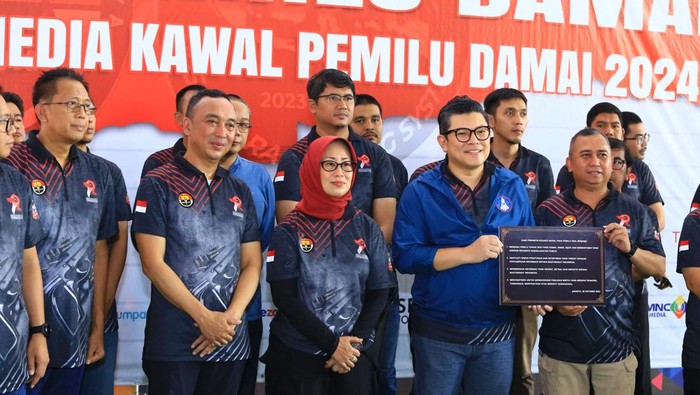 Humas Polri bersama Dewan Pers dan para pemimpin redaksi media massa menggelar deklarasi Pemilu 2024 damai, Sabtu (28/10/2023).