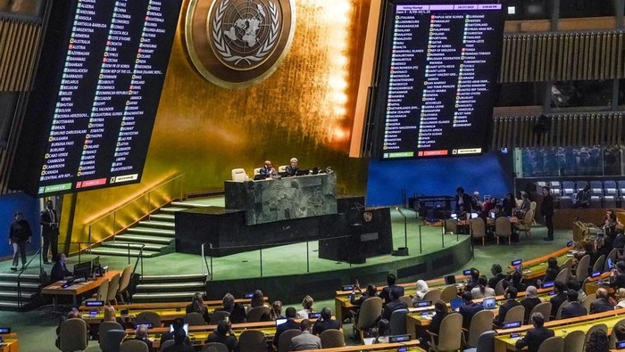 Pertemuan Majelis Umum PBB membahas konflik Hamas dan Israel. (AP Photo/Bebeto Matthews)