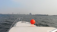 Ini adalah penampakan Jakarta dari pinggir lautan. Langit tampak buram karena polusi tinggi. (bonauli/detikcom)