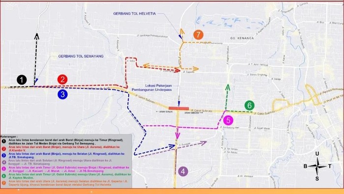 Rute relayasa lalu lintas pembangunan underpass Jalan Gatot Subroto, Medan. (Istimewa)