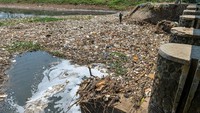  Sampah menumpuk di Sungai Citarik, Rancaekek, Kabupaten Bandung, Jawa Barat, Sabtu (28/10/2023). Warga berharap agar dinas terkait segera mengangkut sampah tersebut karena khawatir akan penyakit yang ditimbulkan. 
