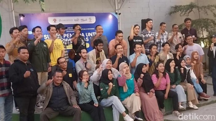 Suasana deklarasi suara pemuda untuk Indonesia emas 2045 di Sleman, Sabtu (28/10/2023).