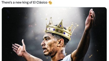 Netizen langsung membuat editan raja El Clasico terbaru untuk Bellingham. Foto: Twitter