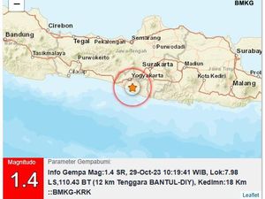 Gempa Darat M 1,4 Goyang Bantul Siang Ini