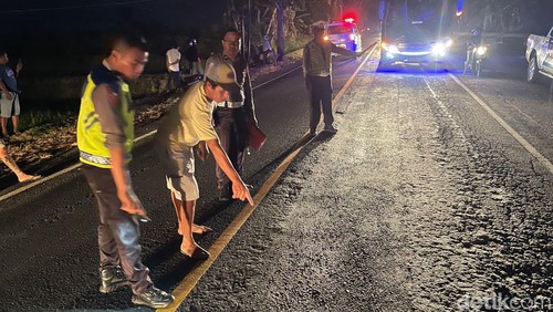 Polisi melakukan olah TKP kecelakaan maut di Jalan Denpasar-Gilimanuk.
