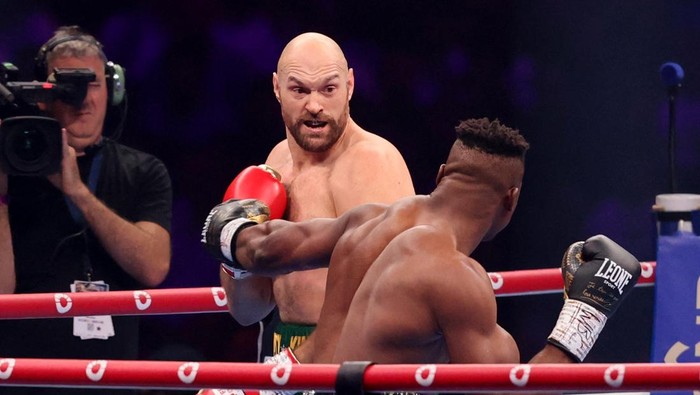 Boxing - Tyson Fury v Francis Ngannou - Riyadh Arena, Riyadh, Saudi Arabia - October 28, 2023 Tyson Fury in action against Francis Ngannou during the WBC Heavyweight Title fight REUTERS/Ahmed Yosri