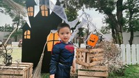 Atharrazka anak Citra Kirana dan Rezky Aditya menjadi Superman di Halloween kali ini. Foto: Instagram